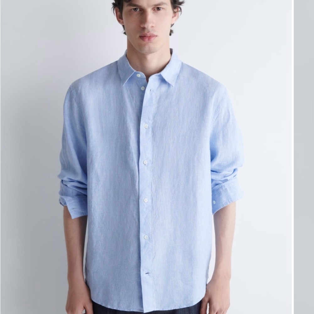 COS Relaxed Linen Button-Down Shirt NWT Light Blue Casual Sz L